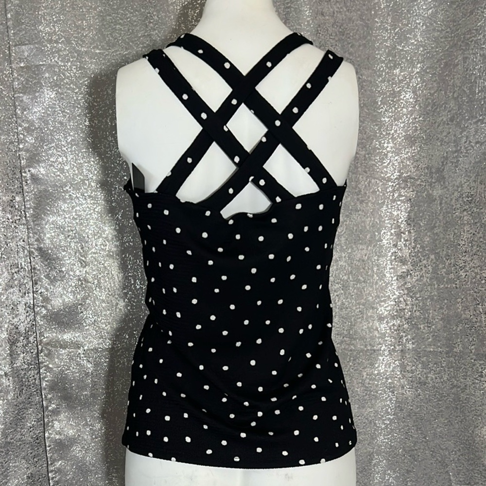 Elegant Black Polka Dot Women's Tank Top Size MP - Picture 6 of 7
